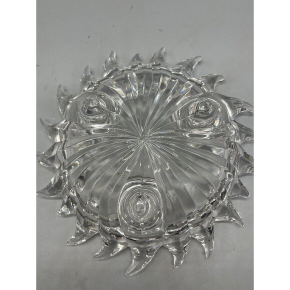 Crystal 3 candle holder sun burst spike shape footed crystal center top READ - Picture 7 of 8